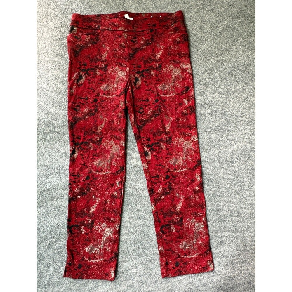 CHICOS Pants Womens Size 2.5 US 14 R Red Black Silver Rayon Blend Lined